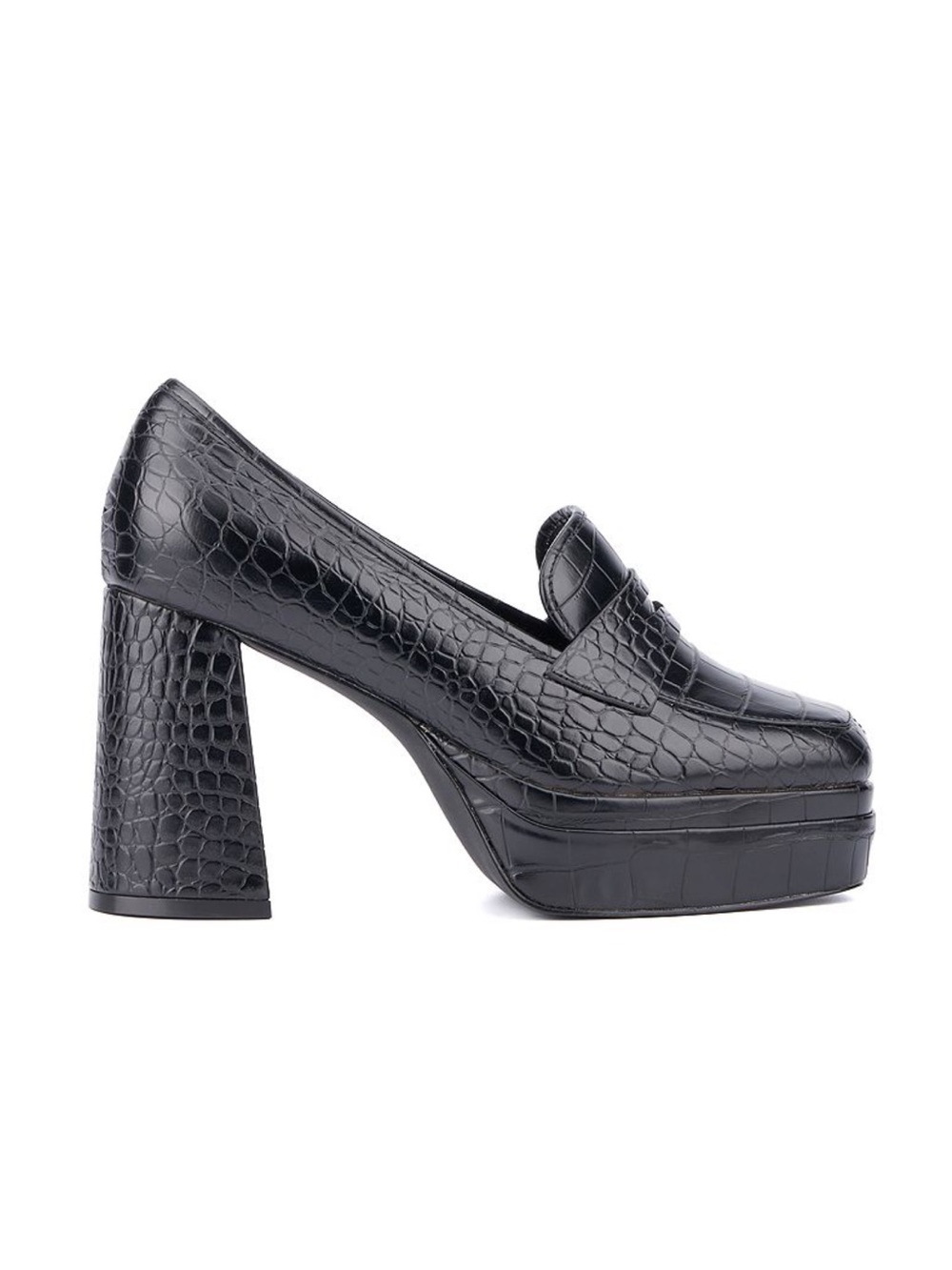 Fashion to Figure Black Croc-Embossed Platform‎ Block Heel Loafers